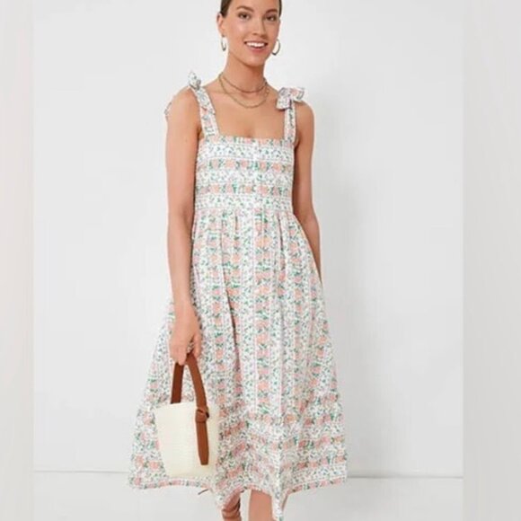 Tuckernuck Floral Midi Dress - White and Pink - Picture 1 of 12